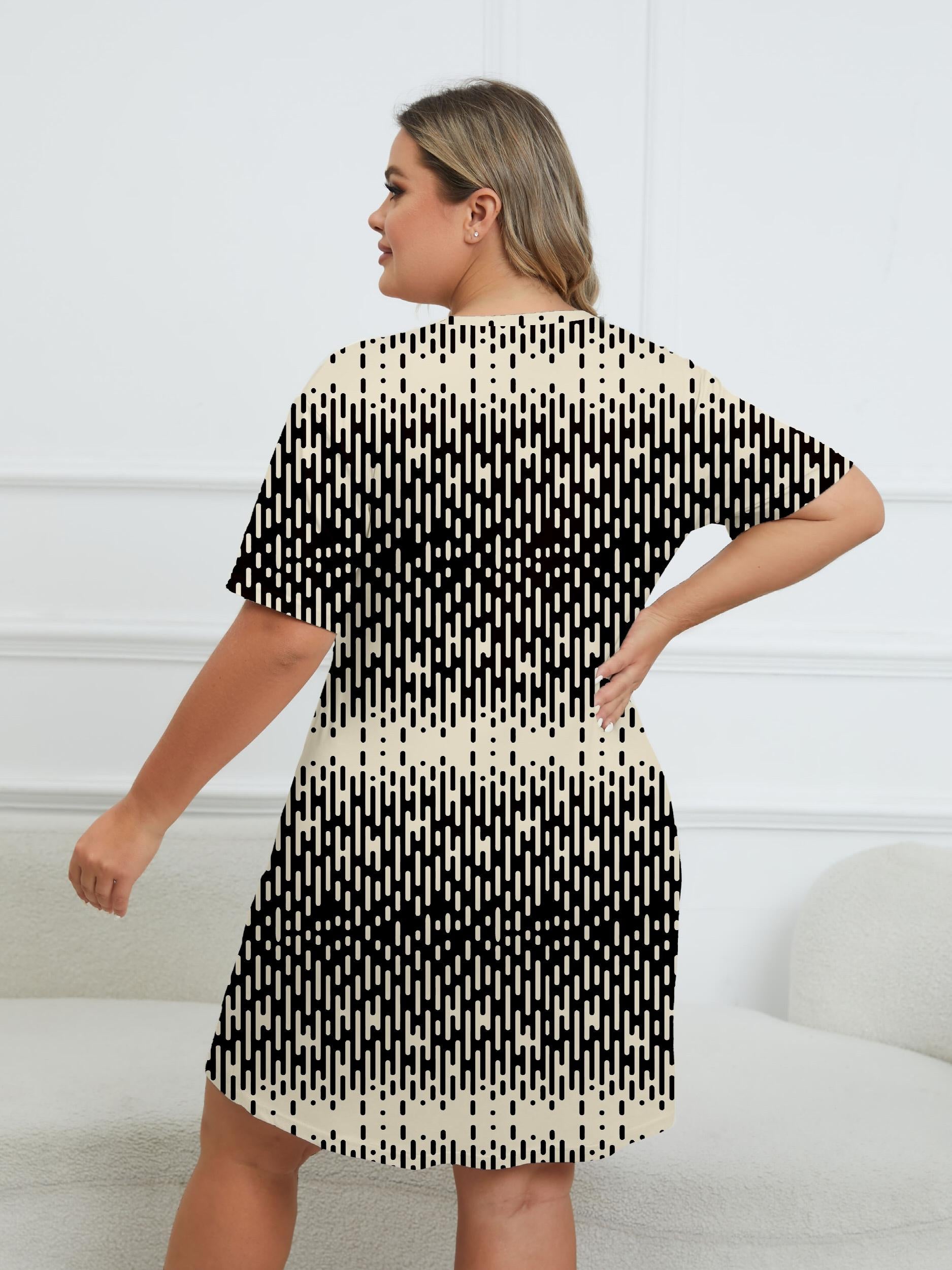  Striped Round Neck Short Sleeve Loungewear Dress