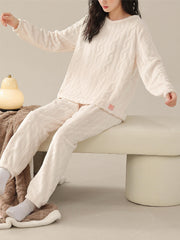 Cozy Fuzzy Pajama Set Long Sleeve Crew Neck Top & Elastic Waistband Pants
