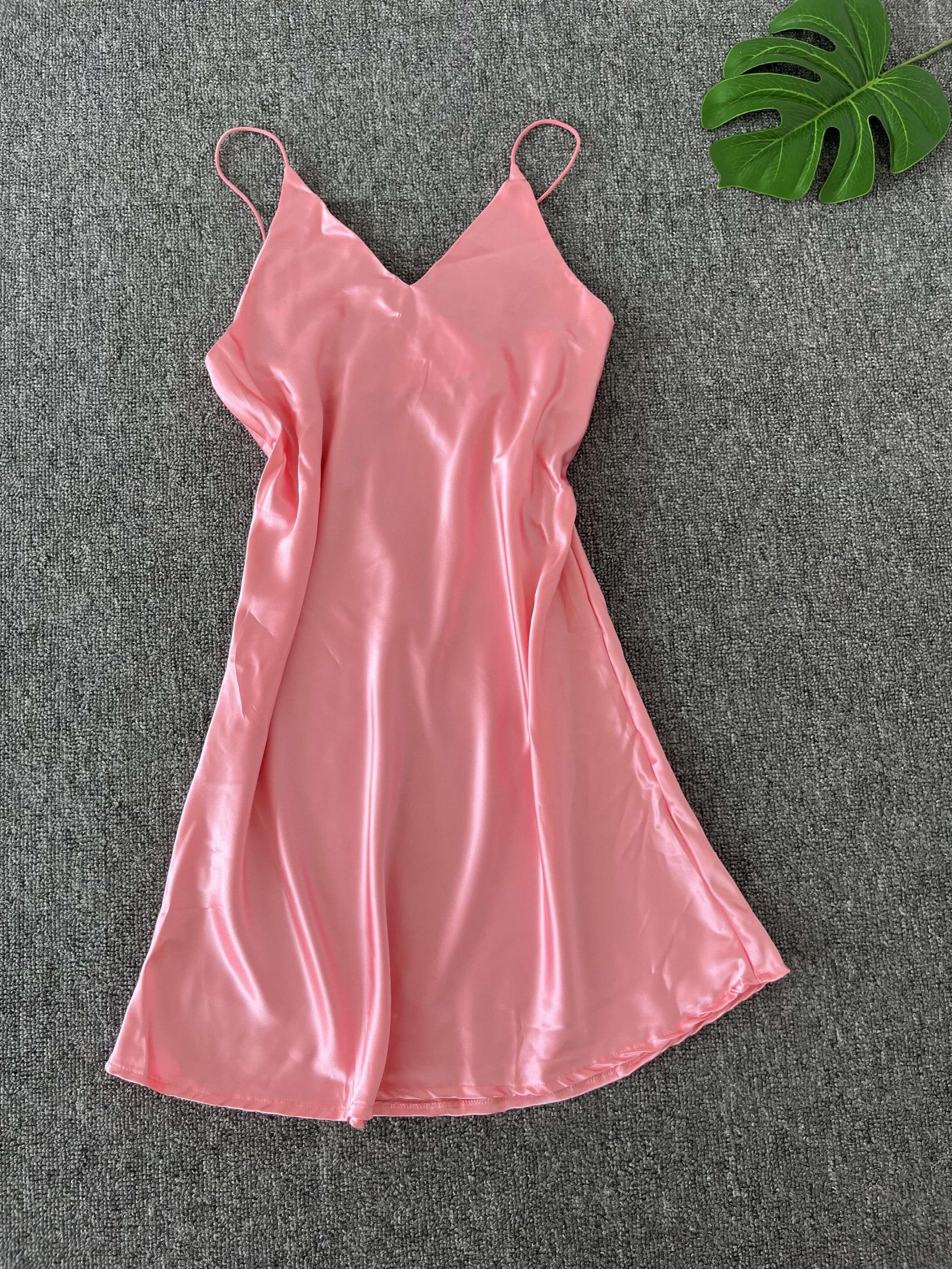 Satin Slip Nightdress V Neck Spaghetti Strap Sleep Dress Women's Sleepwear