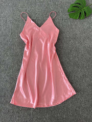 Satin Slip Nightdress V Neck Spaghetti Strap Sleep Dress Women's Sleepwear
