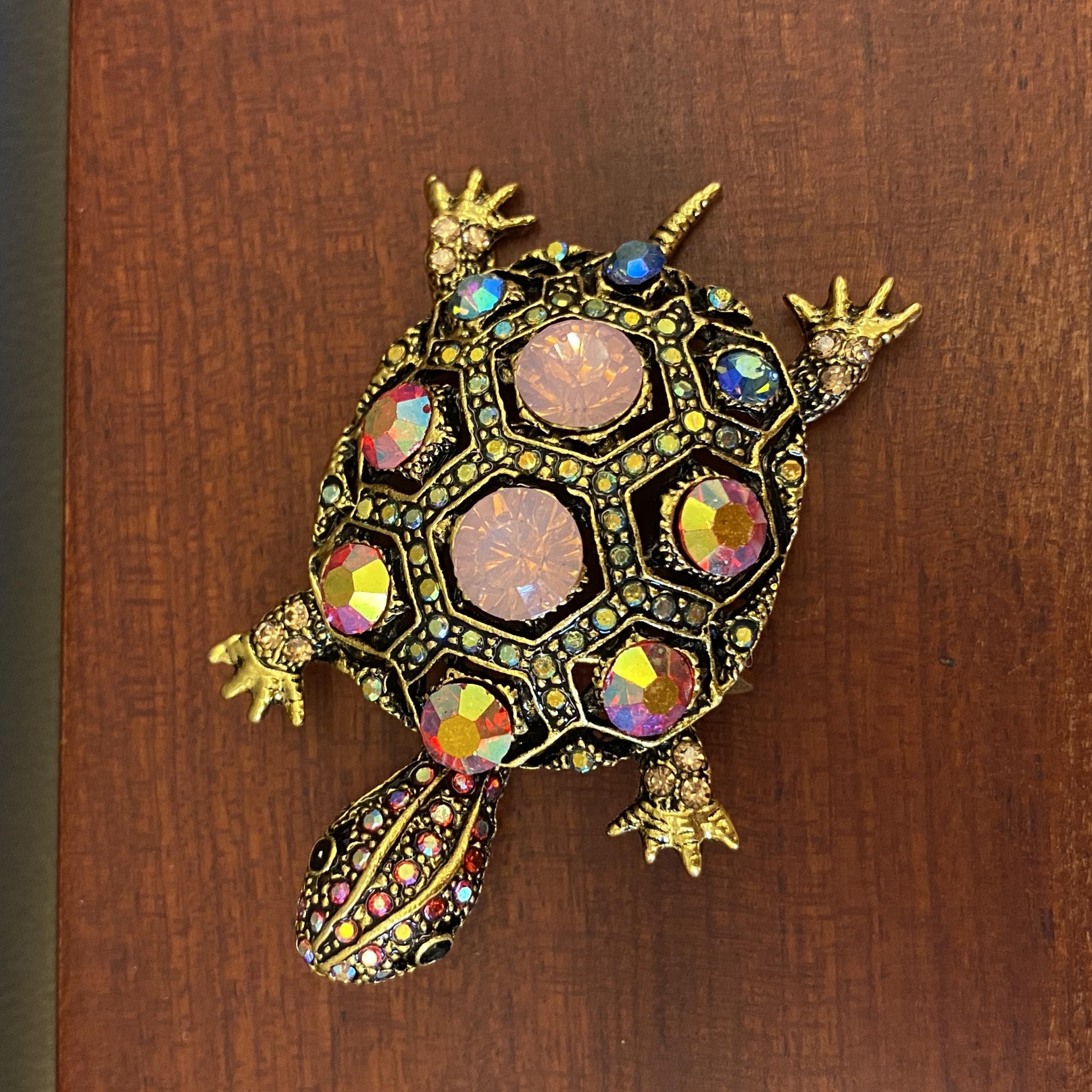 Men's Turtle Brooch with Rhinestones