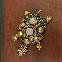 Men's Turtle Brooch with Rhinestones