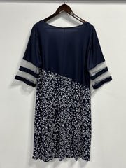  Boho Dress Colorblock Floral Print Mesh Sleeve Stretch Dress