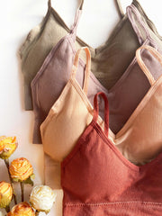 4pcs Solid Ribbed Wireless Bras Comfy & Breathable Sports Bra Women's