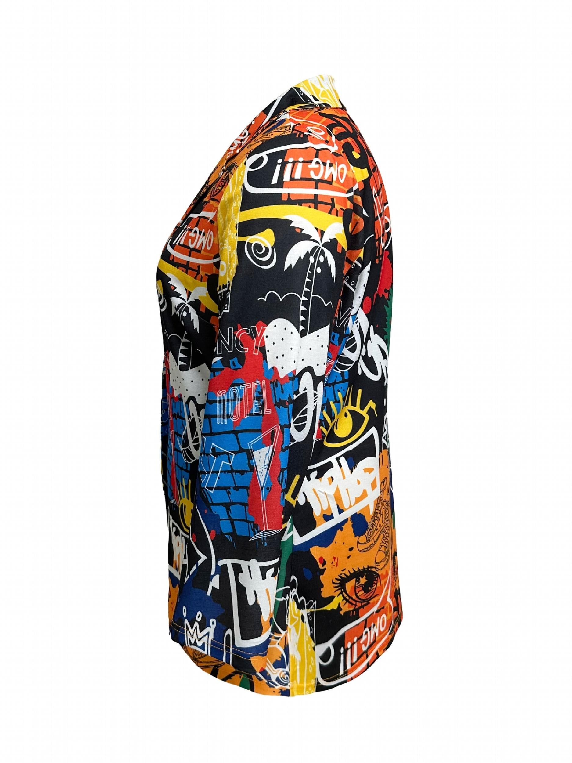  Graffiti Print Lapel Blazer