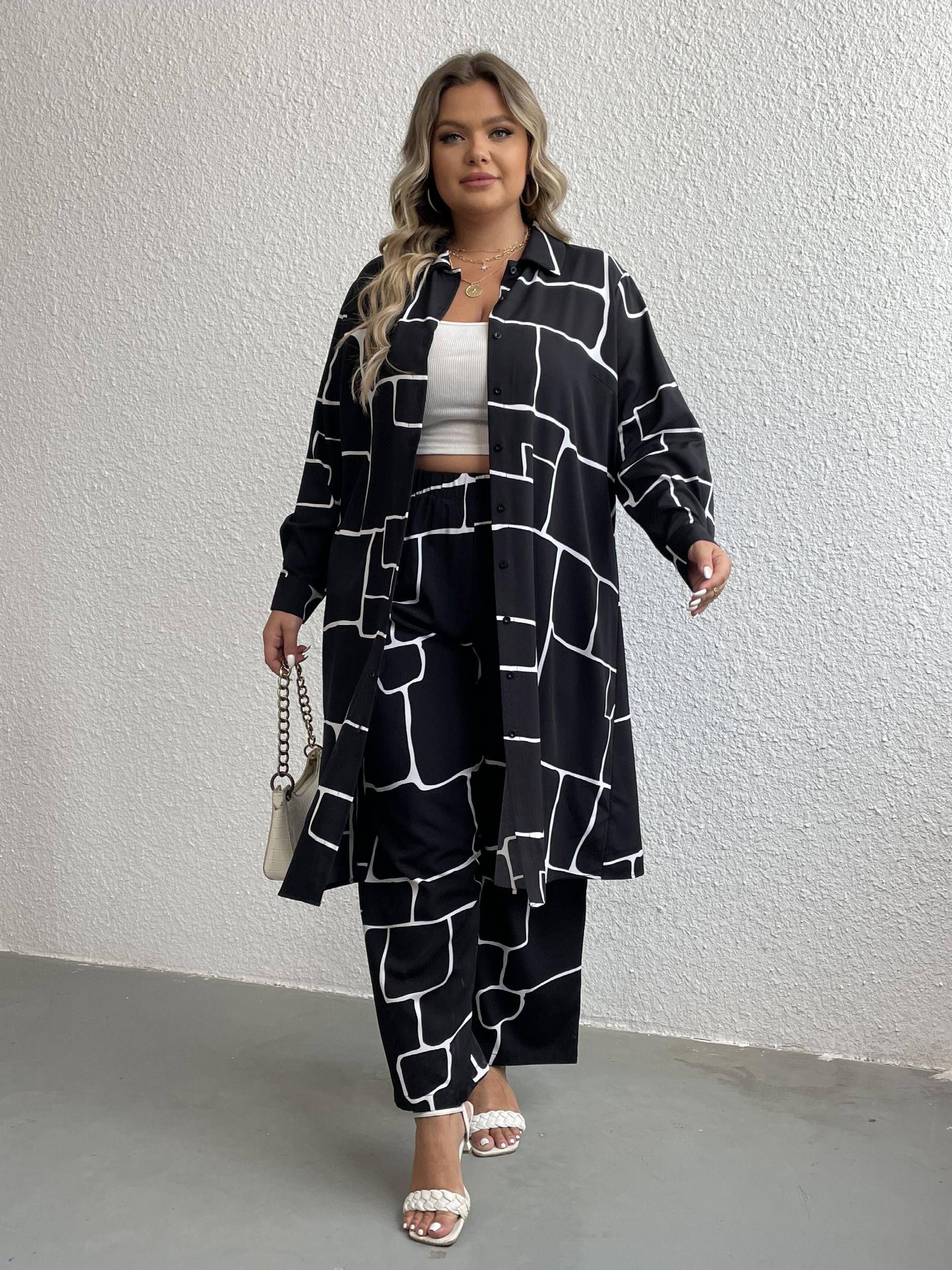  Geo Print Long Sleeve Button Shirt Dress