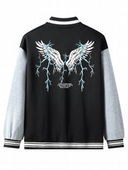 Lightning Wing Pattern Lightweight Varsity Jacket Men's Fall Winter