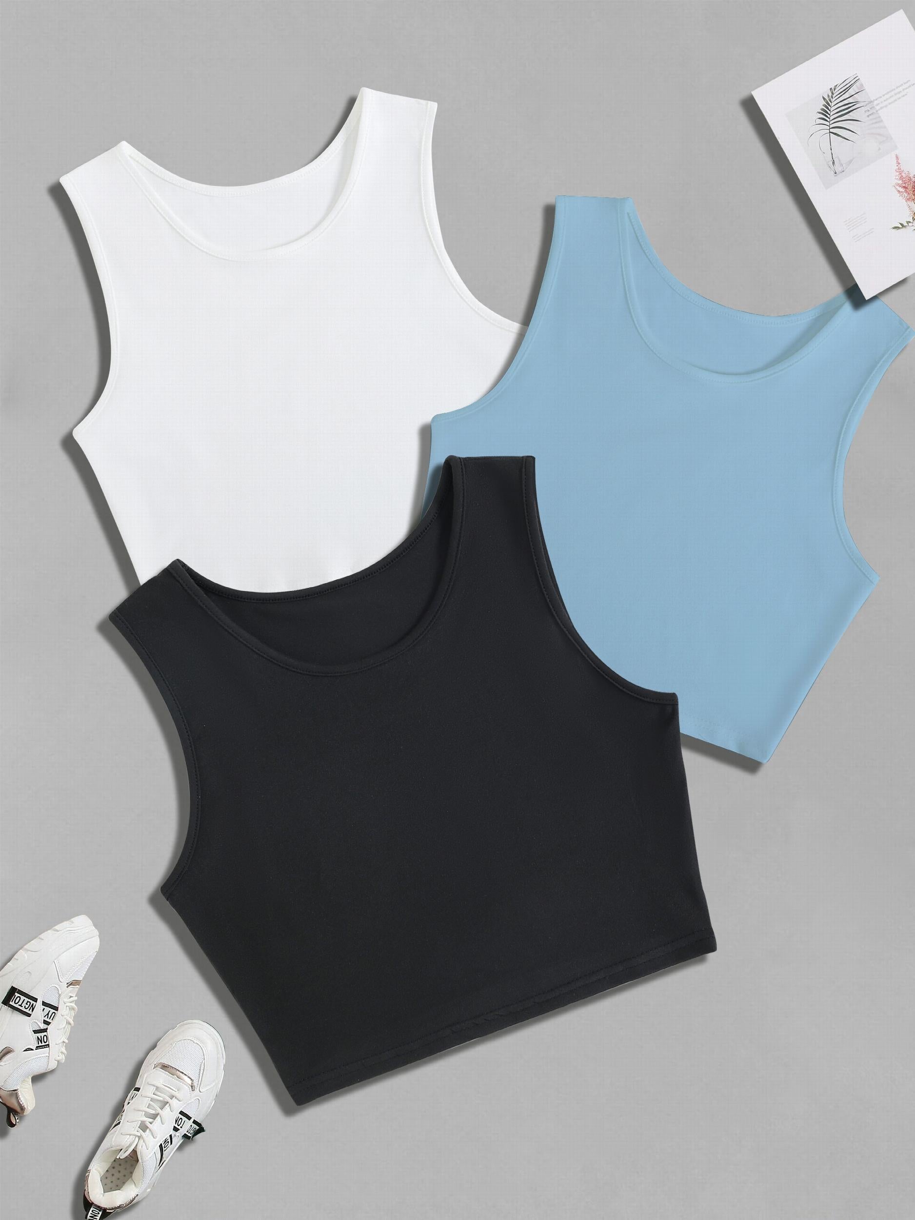 Y2K Crop Tank Top 3pcs Set Sleeveless Crew Neck Casual Top