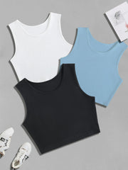 Y2K Crop Tank Top 3pcs Set Sleeveless Crew Neck Casual Top
