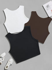 Y2K Crop Tank Top 3pcs Set Sleeveless Crew Neck Casual Top