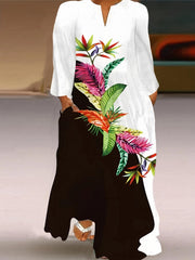  Moon & Feather Print Maxi Dress with Pockets