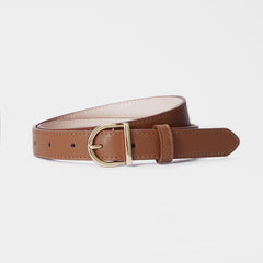 Solid Leather Belt Women's Casual Pin Half Round Buckle Belts