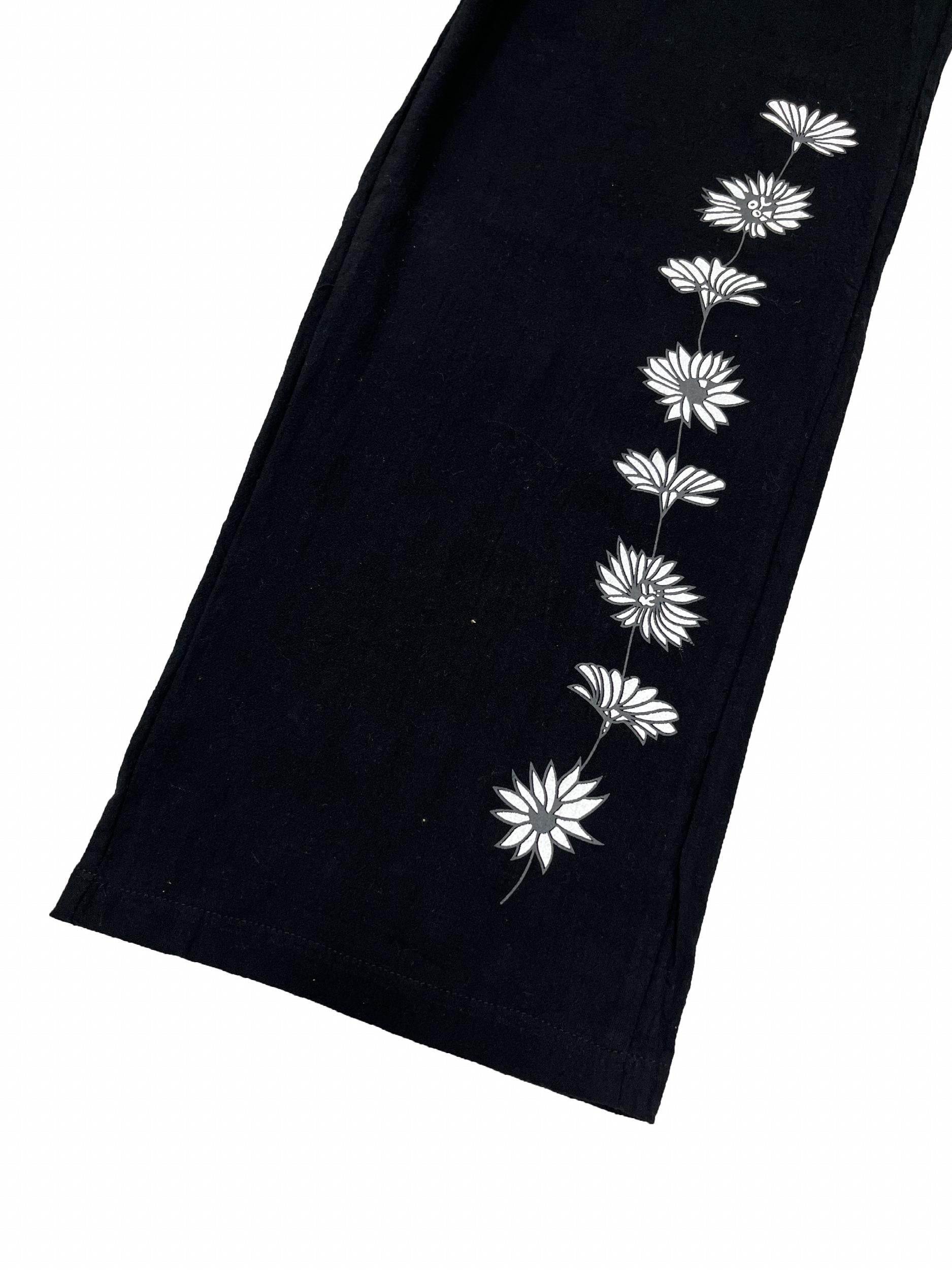  Floral Print Button Decor Elastic Pants