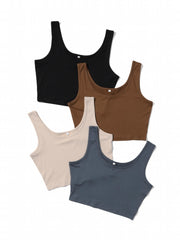 Basic 4 Packs Crop Tank Tops Casual Sleeveless Square Neck Women's Clothing