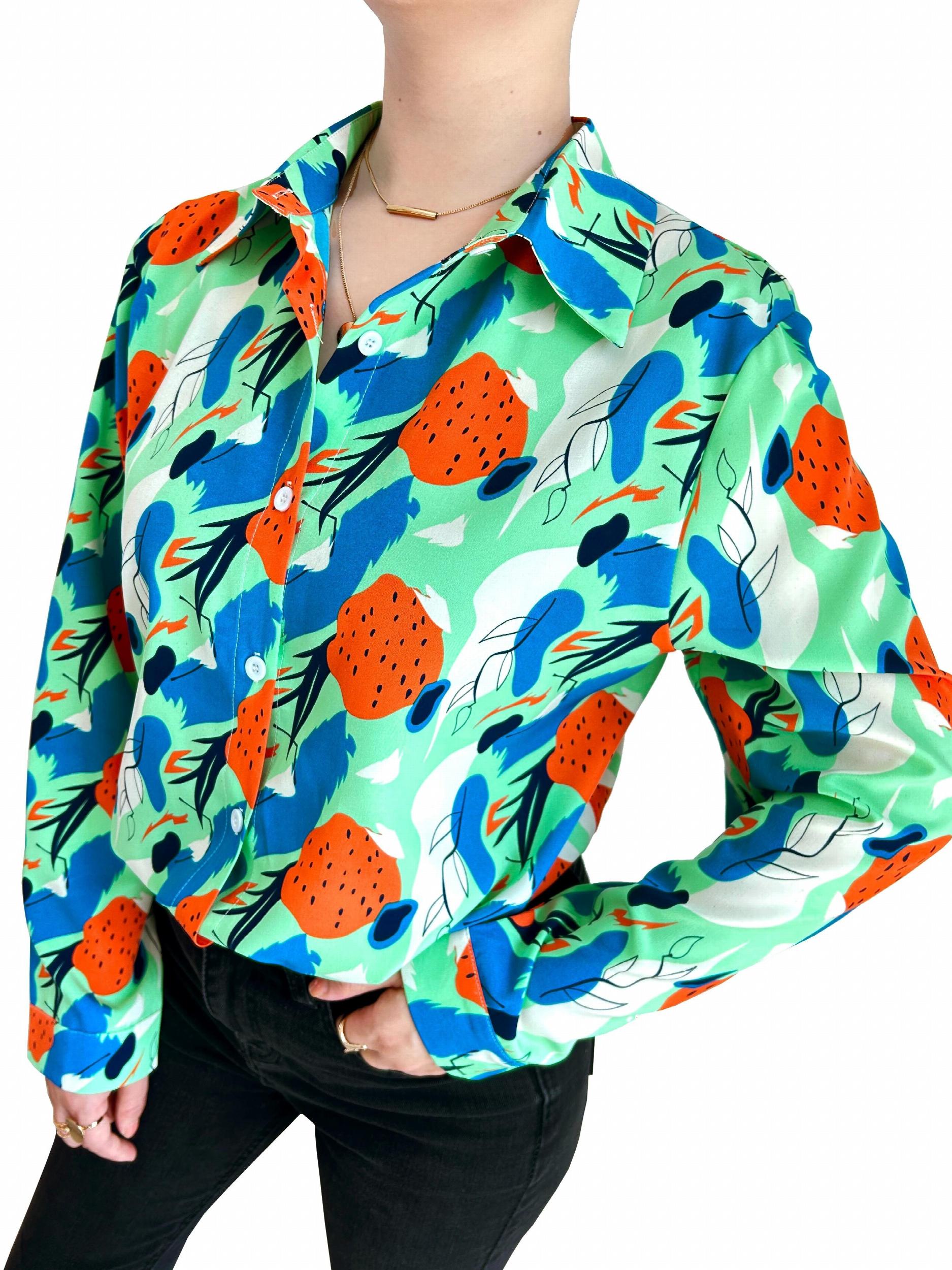 Abstract Print Plus Size Blouse Long Sleeve Button Up Shirt