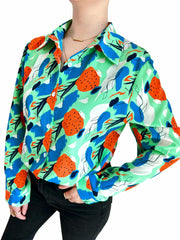 Abstract Print Plus Size Blouse Long Sleeve Button Up Shirt