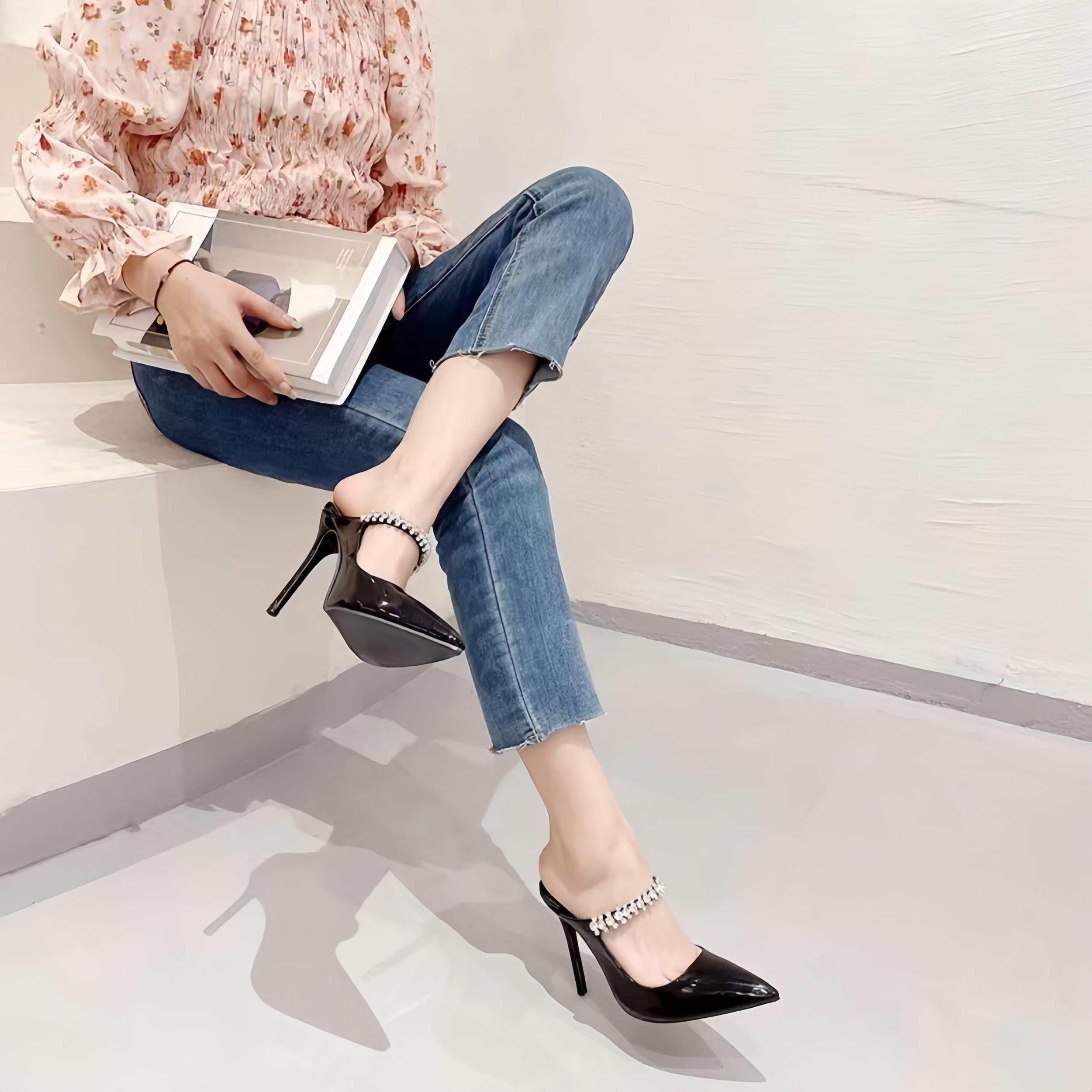 Women's Rhinestone Stiletto Heels Slip On Pumps