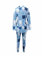 Patchwork Print Two Piece Set V Neck Long Sleeve Tops & Pants