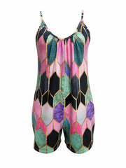 Geometric Print Spaghetti Romper Jumpsuit Sleeveless