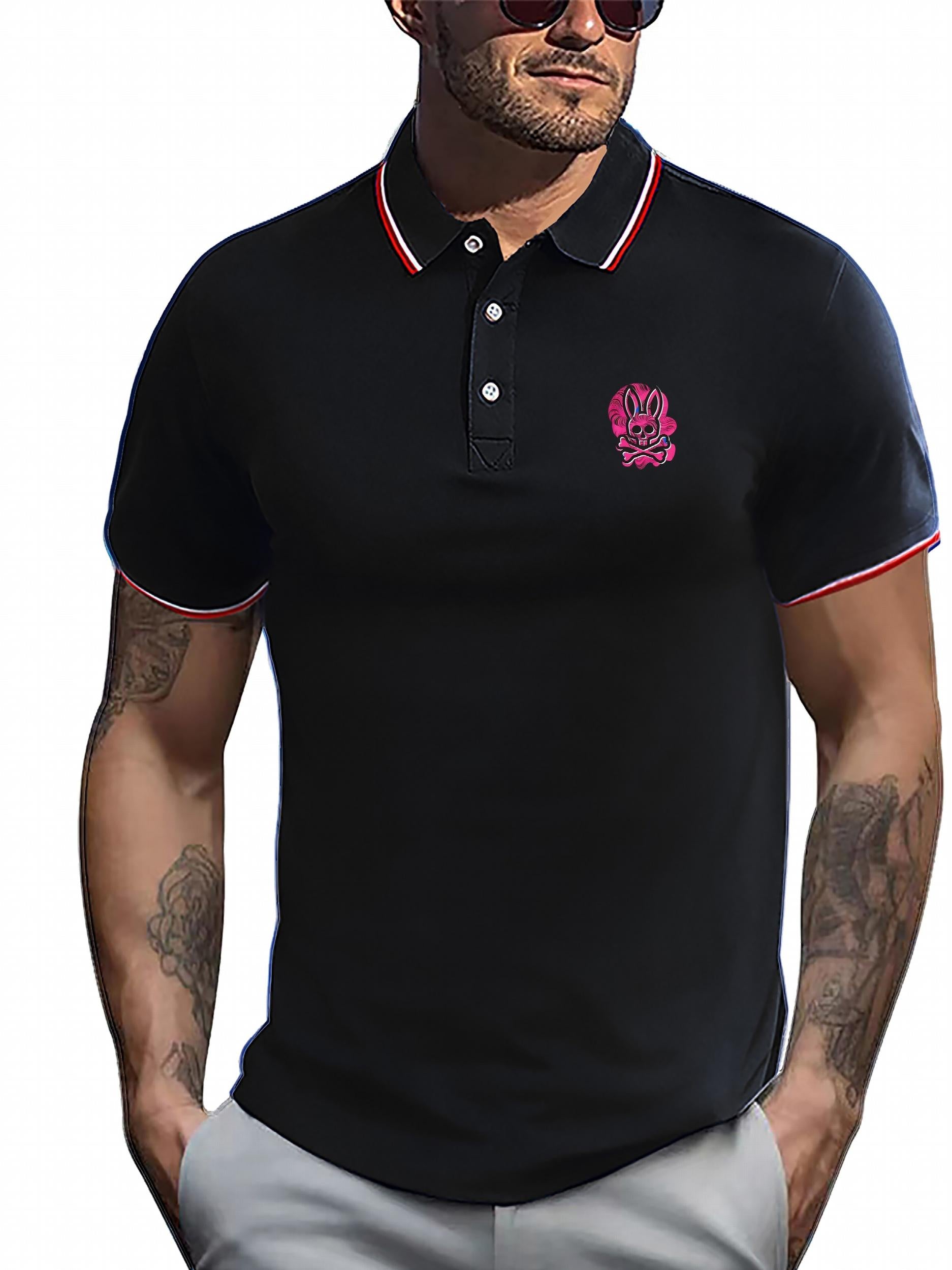 Men's Rabbit Skull Shirt Active Stretch Lapel Button Up Short Sleeve