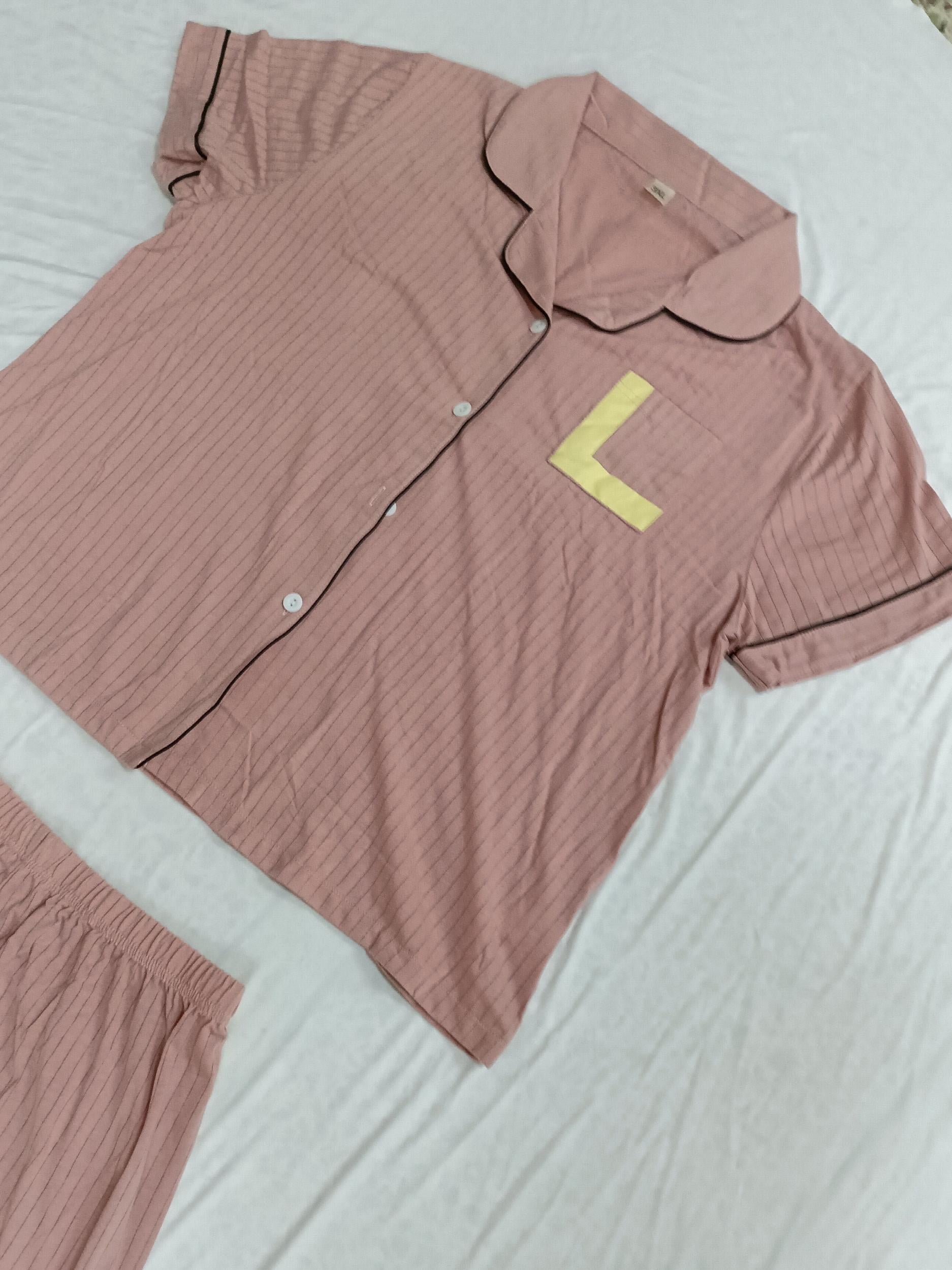  Ribbed Letter Print PJ Set Long Sleeve Top & Pants Women's Loungewear