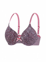 Leopard & Solid Push Up Bras Set Breathable Bow Tie Women's Lingerie