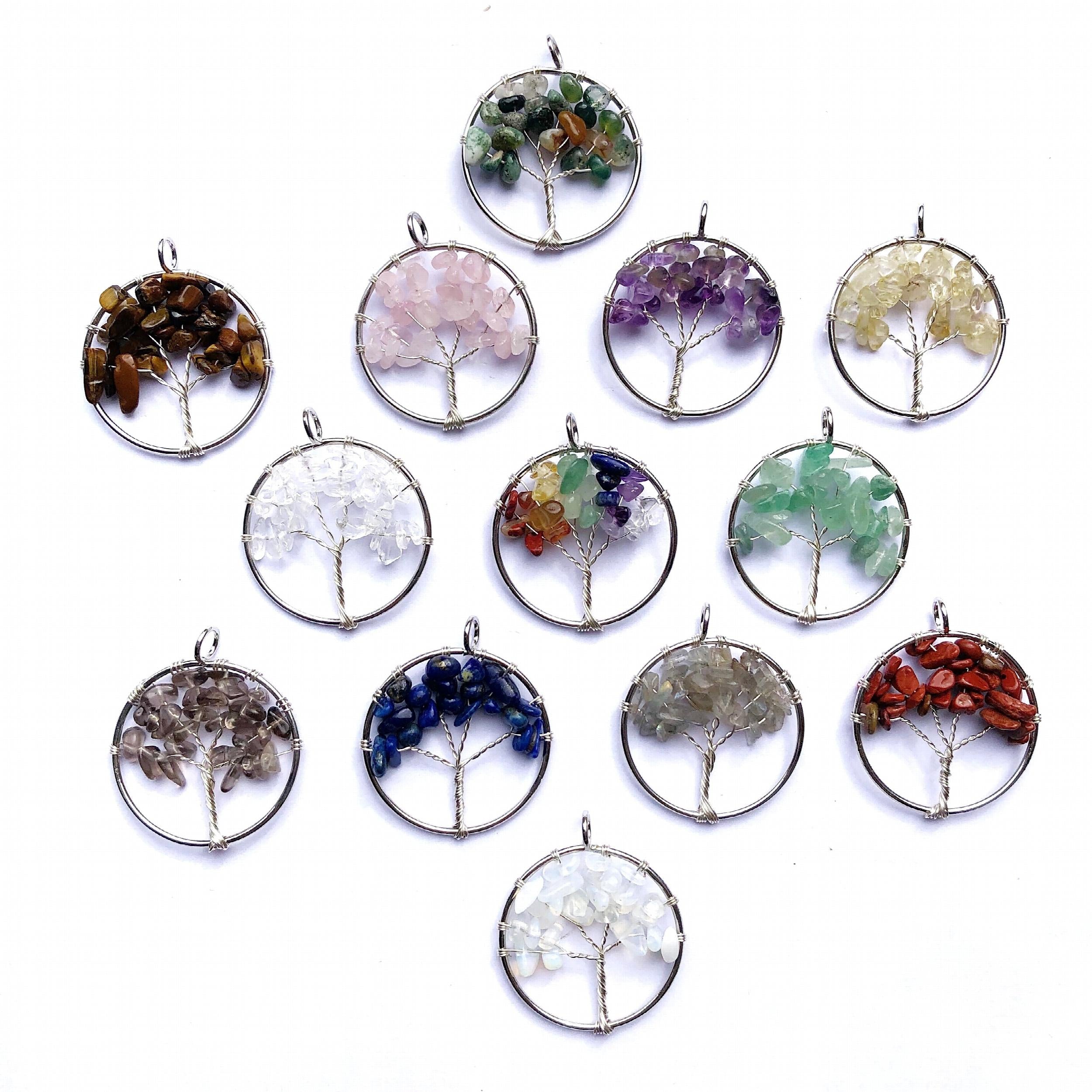 7 Charka Stone Tree Of Life Pendant Crystal Beads Energy Amulet