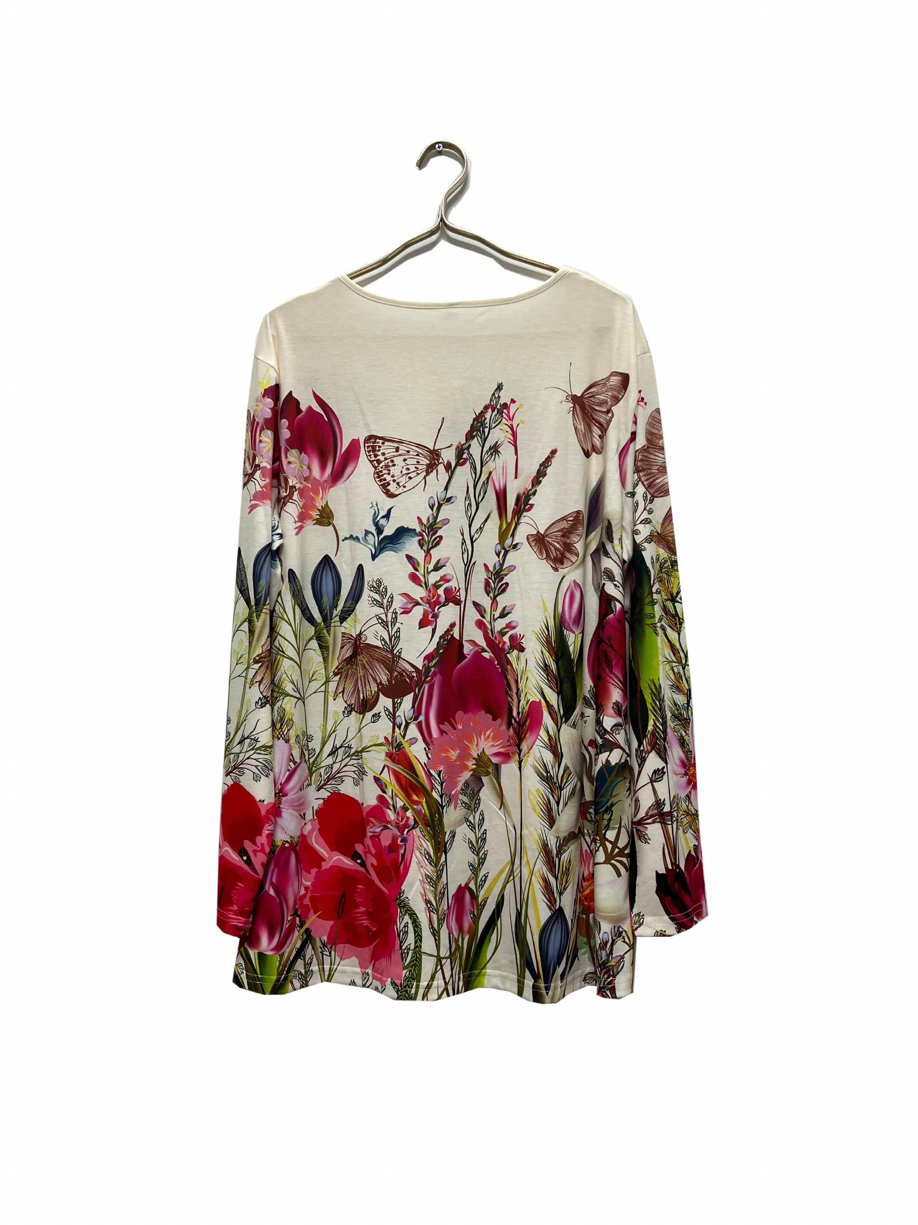  Casual Cardigan Women's Plus Floral Print Long Sleeve Button Up