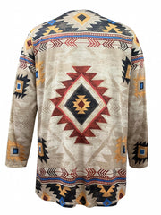 Geometric Print Long Sleeve Open Front Cardigan