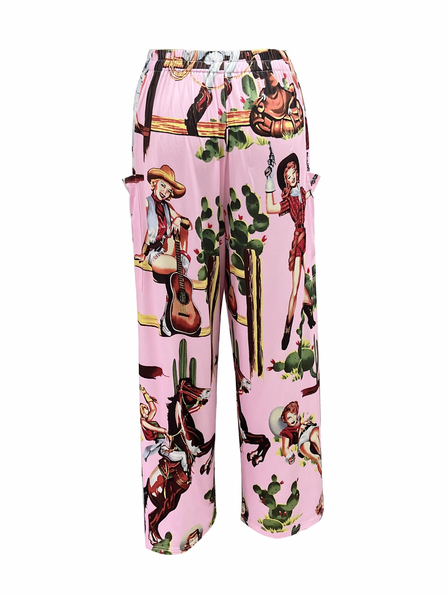 Cowgirl Print High Rise Wide Leg Pants