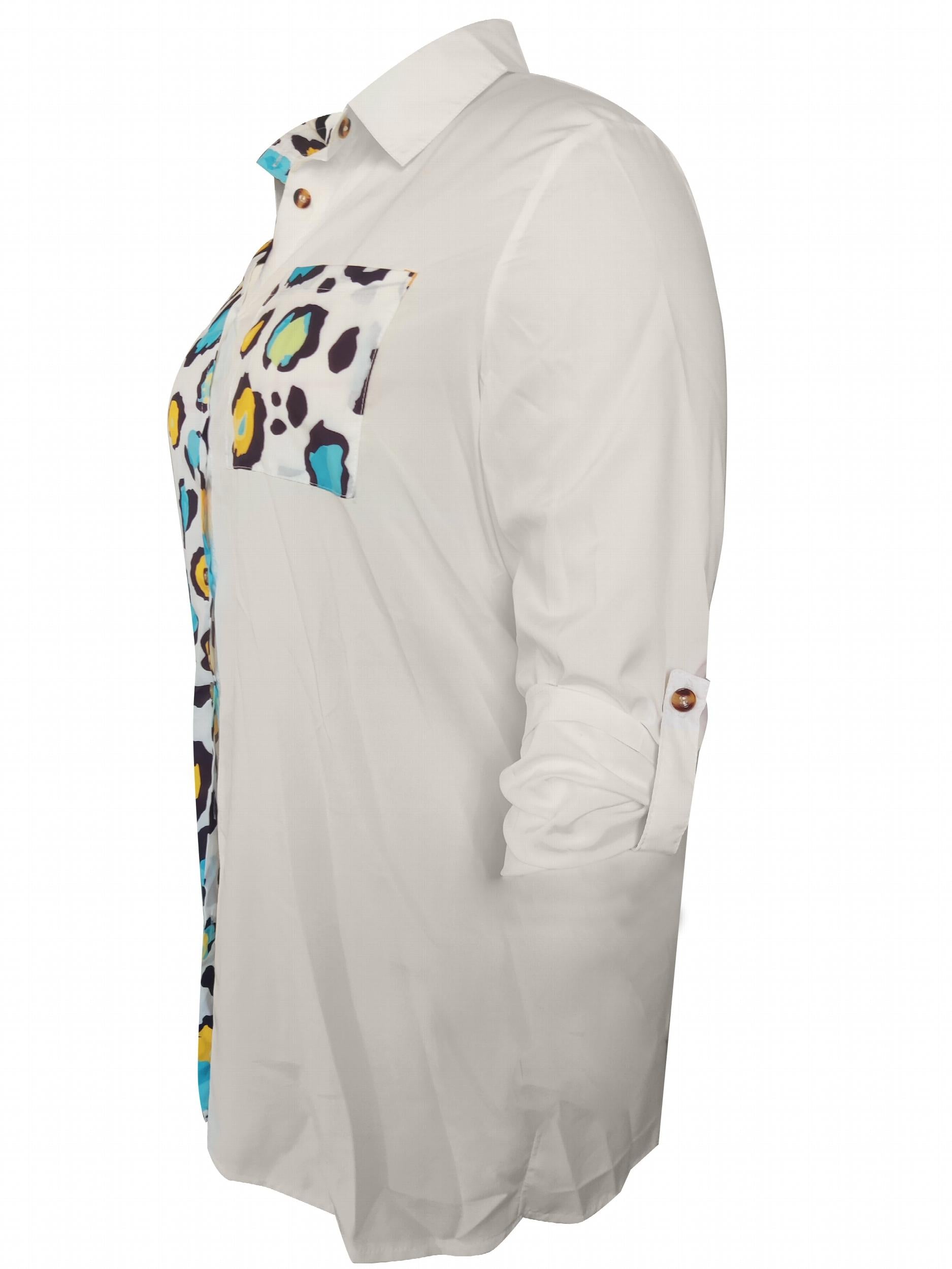 Colorblock Leopard Print Button Up Tunic Shirt
