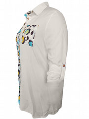  Colorblock Leopard Print Button Up Tunic Shirt