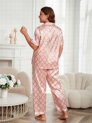  Satin Heart & Geo Print Pajama Set