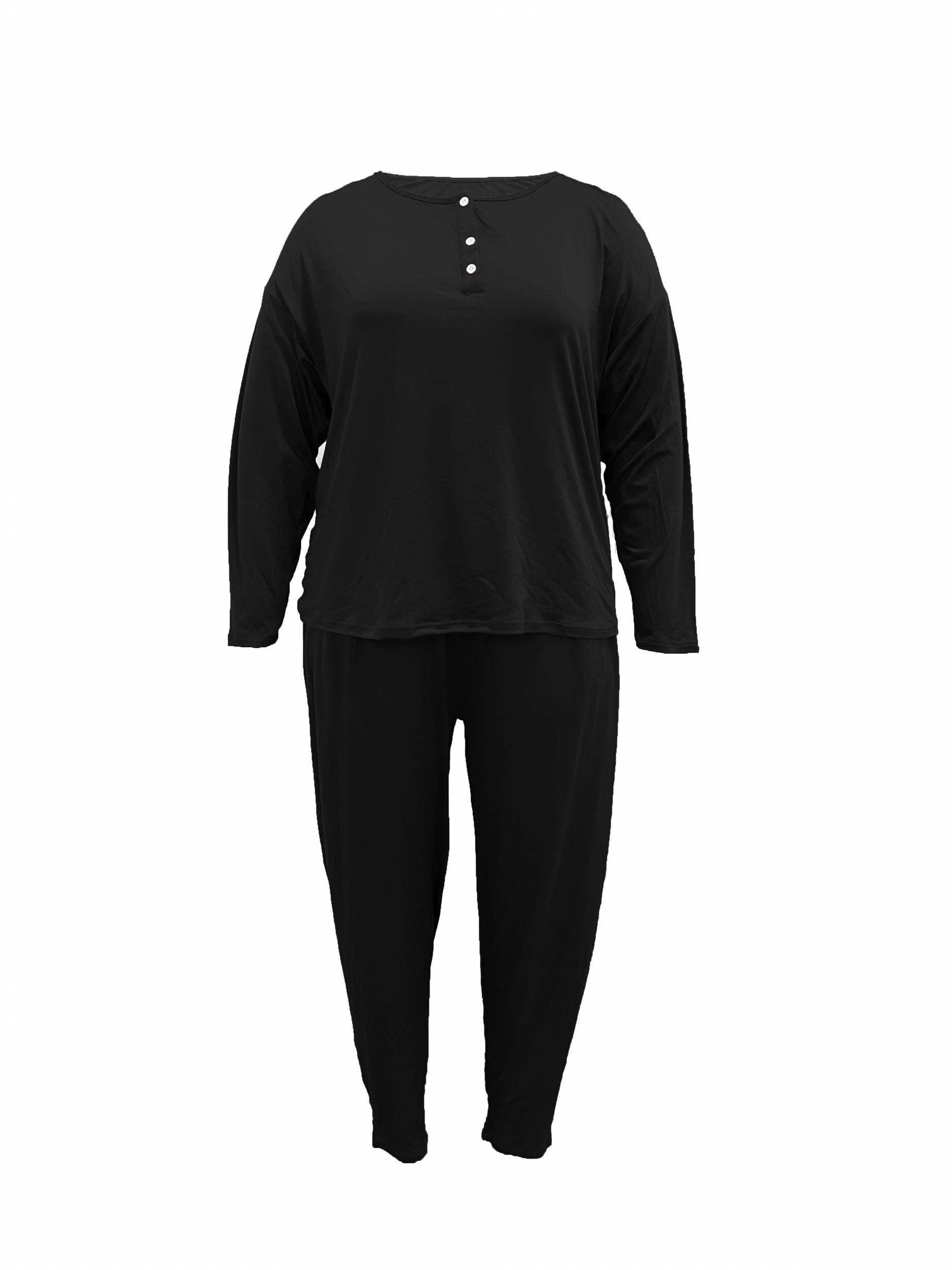  Women's Solid Button Top & Drawstring Pocketed Pants Set