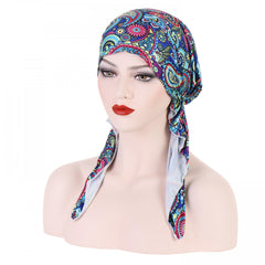 Flower Print Boho Turban Cap Lace Up Headwrap Beanie