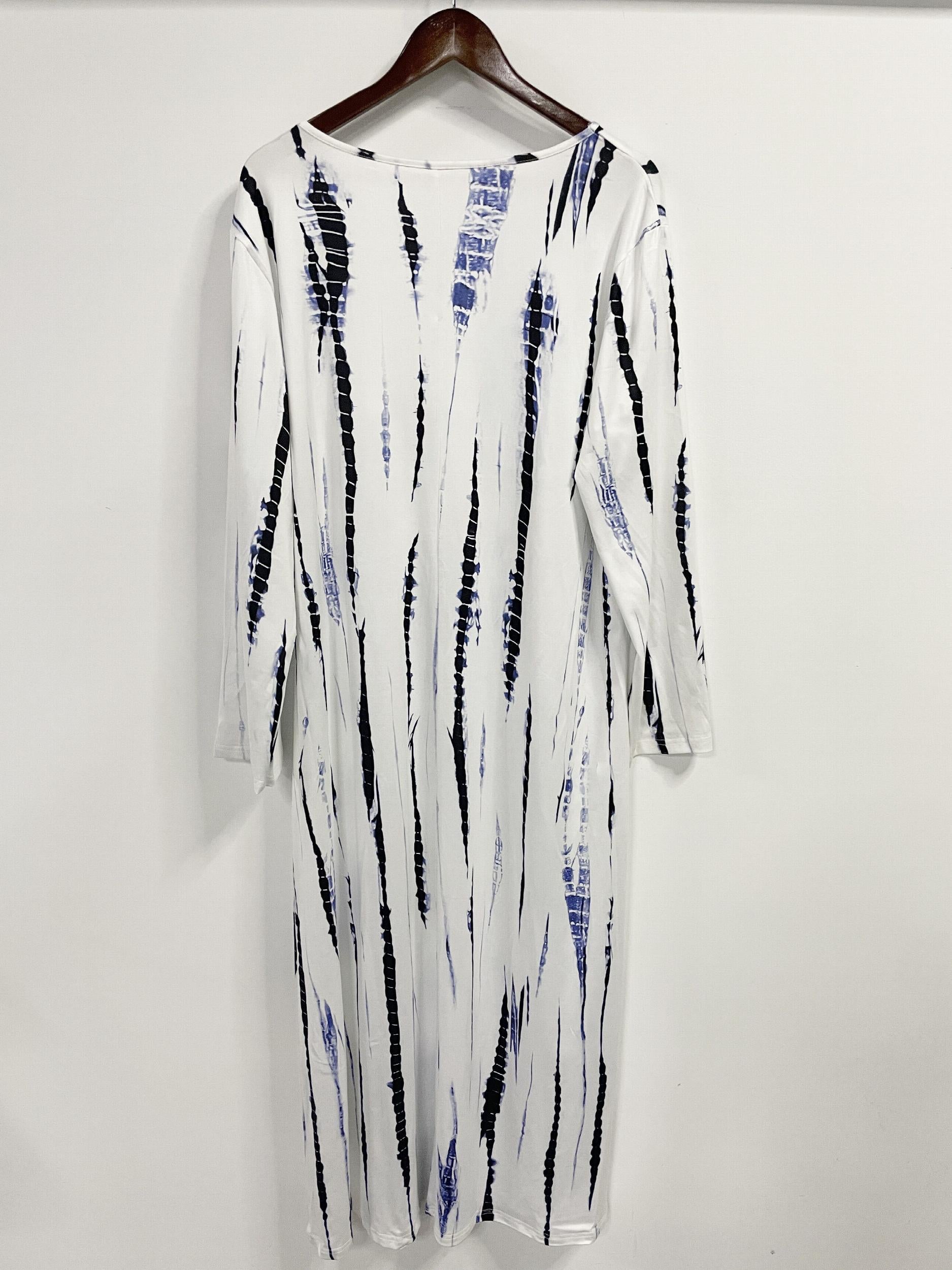  Tie Dye Striped Print Long Sleeve Casual Dress