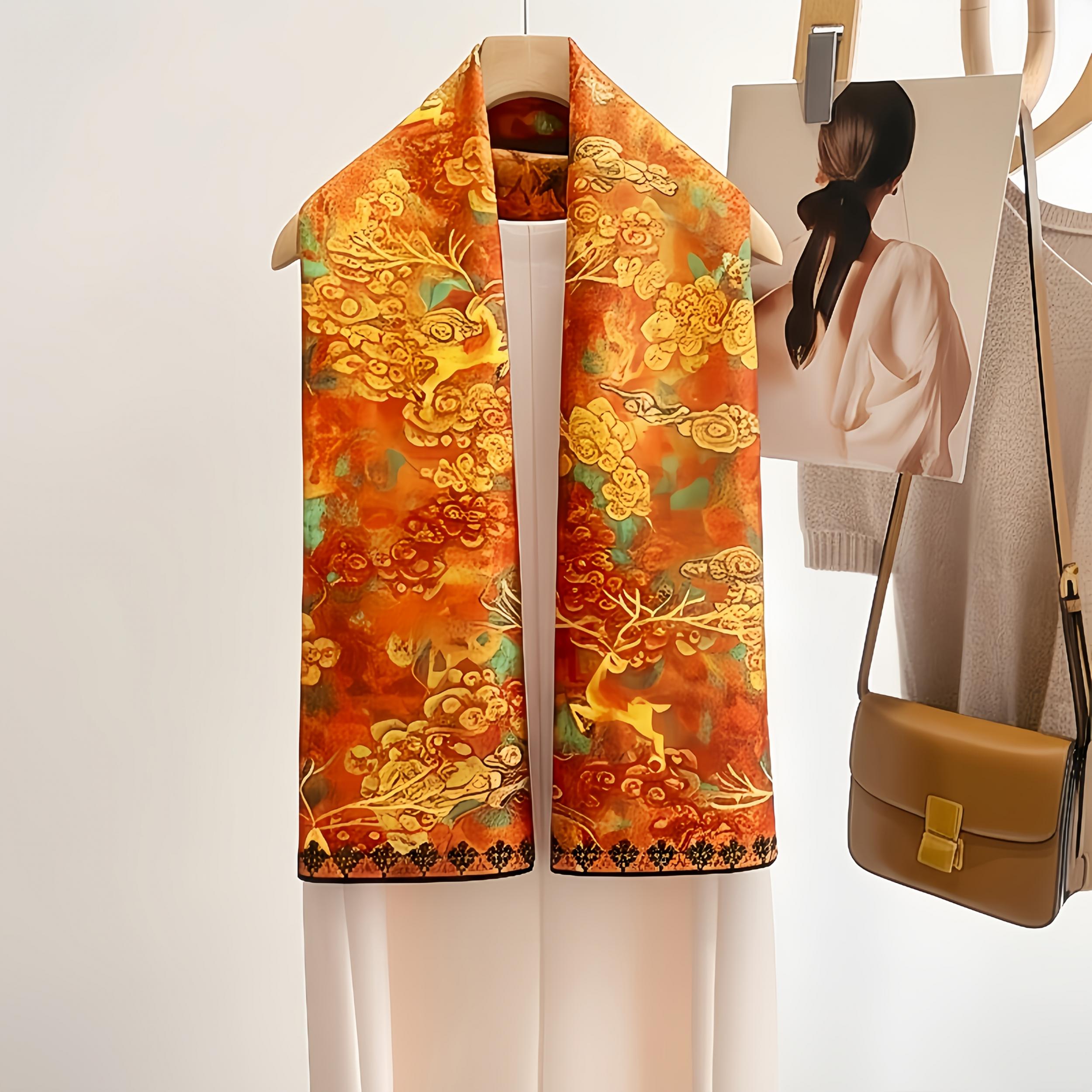 Shawl Scarf Auspicious Deer Cloud Pattern Two tone 180x70cm