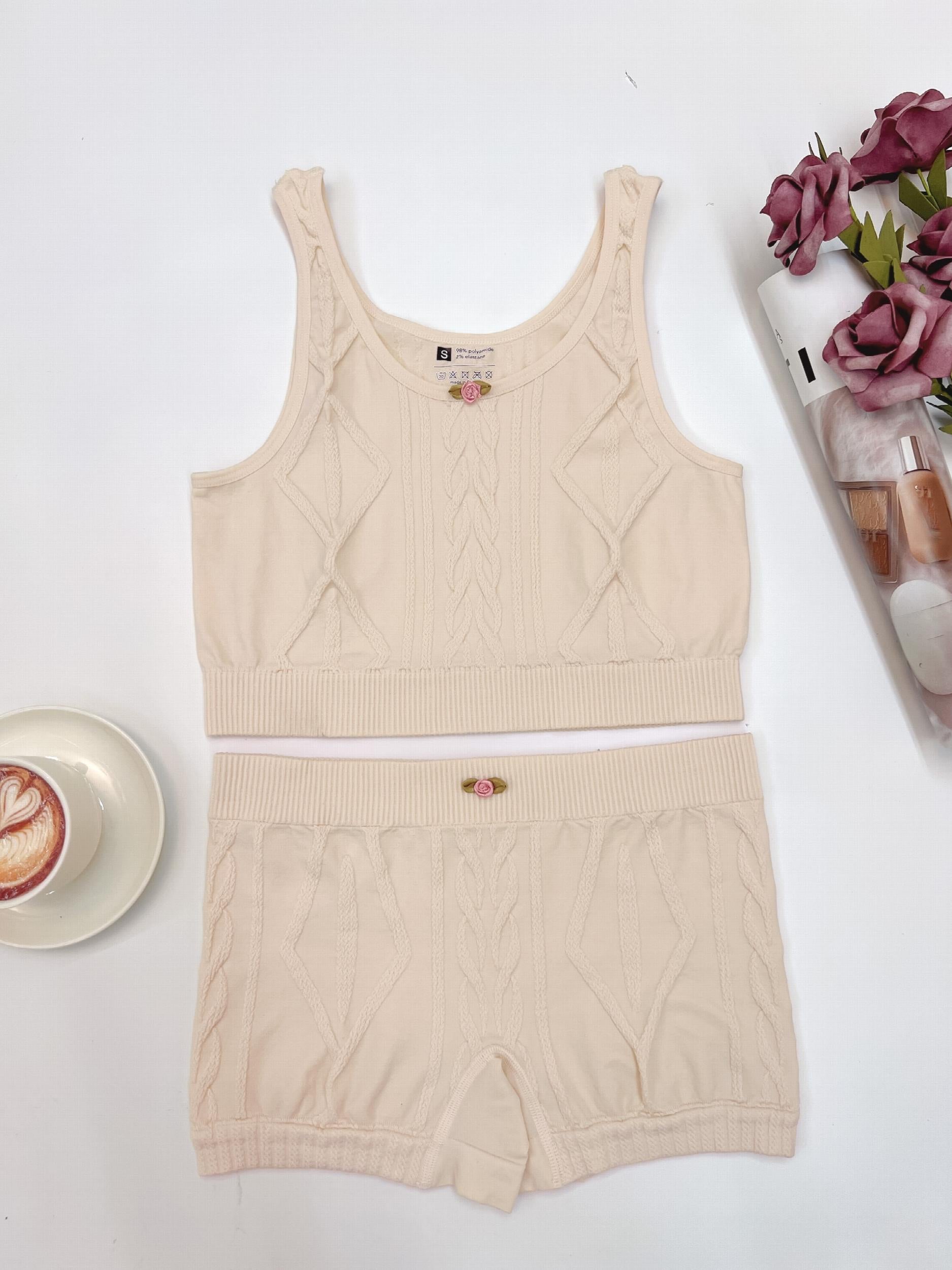 Argyle Textured Pajama Set Crew Neck Tank & Shorts