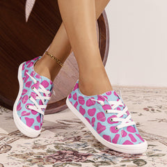 Women's Pink Spots Canvas Shoes Casual Low Top Flat Shoes