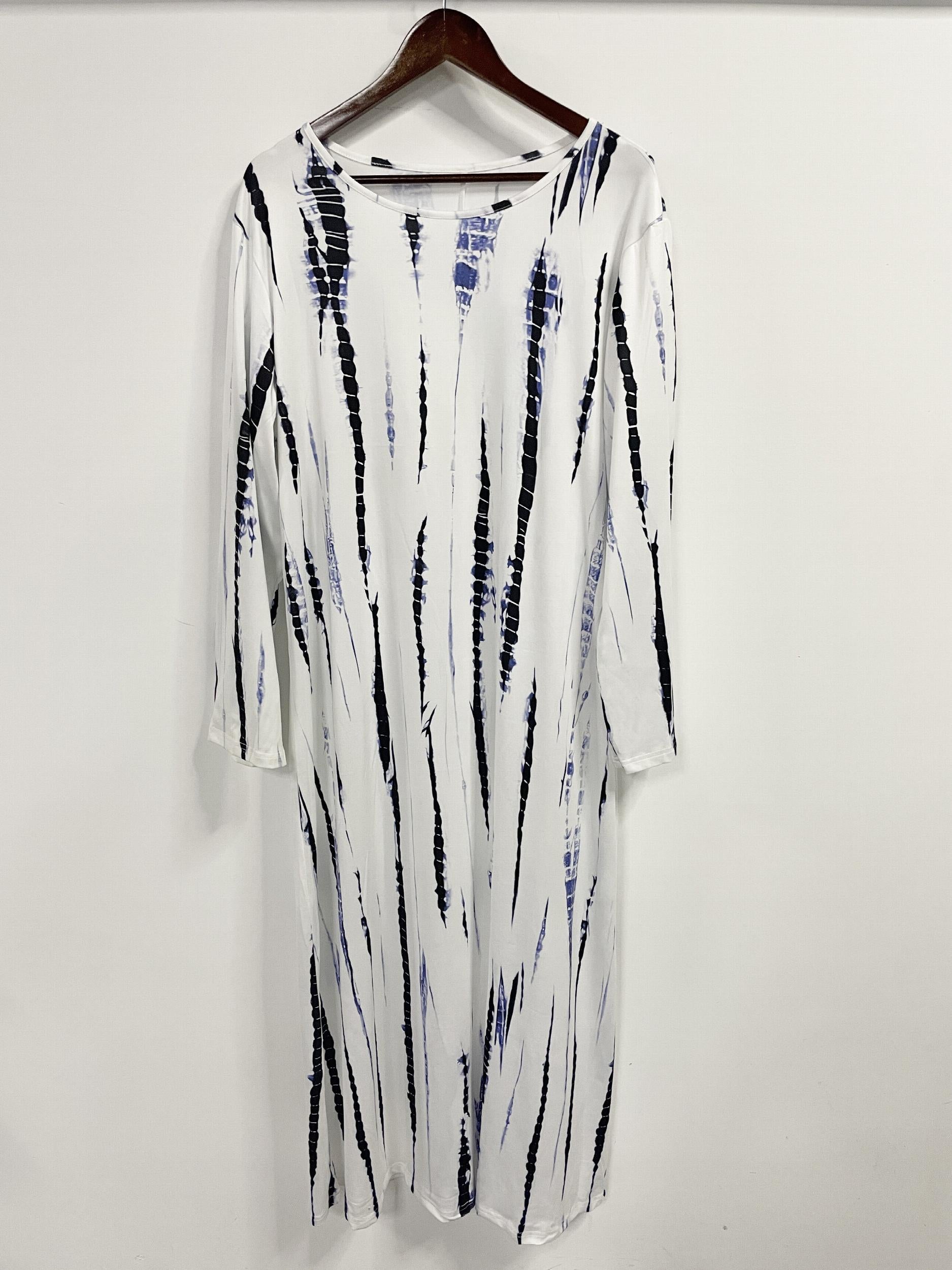  Tie Dye Striped Print Long Sleeve Casual Dress