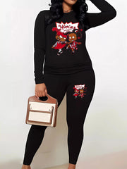  Cartoon Print Two Piece Set Women's Casual Outfit