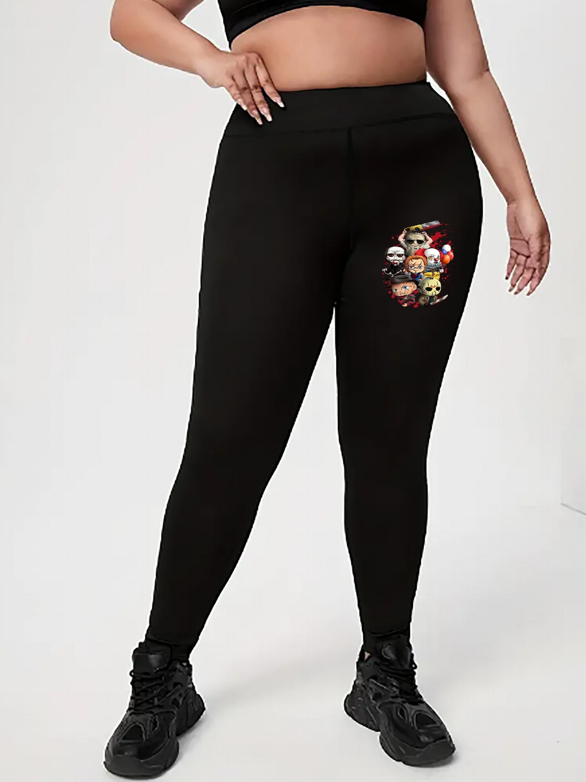 Women's Plus Horror Figure Print High Rise Skinny Leggings