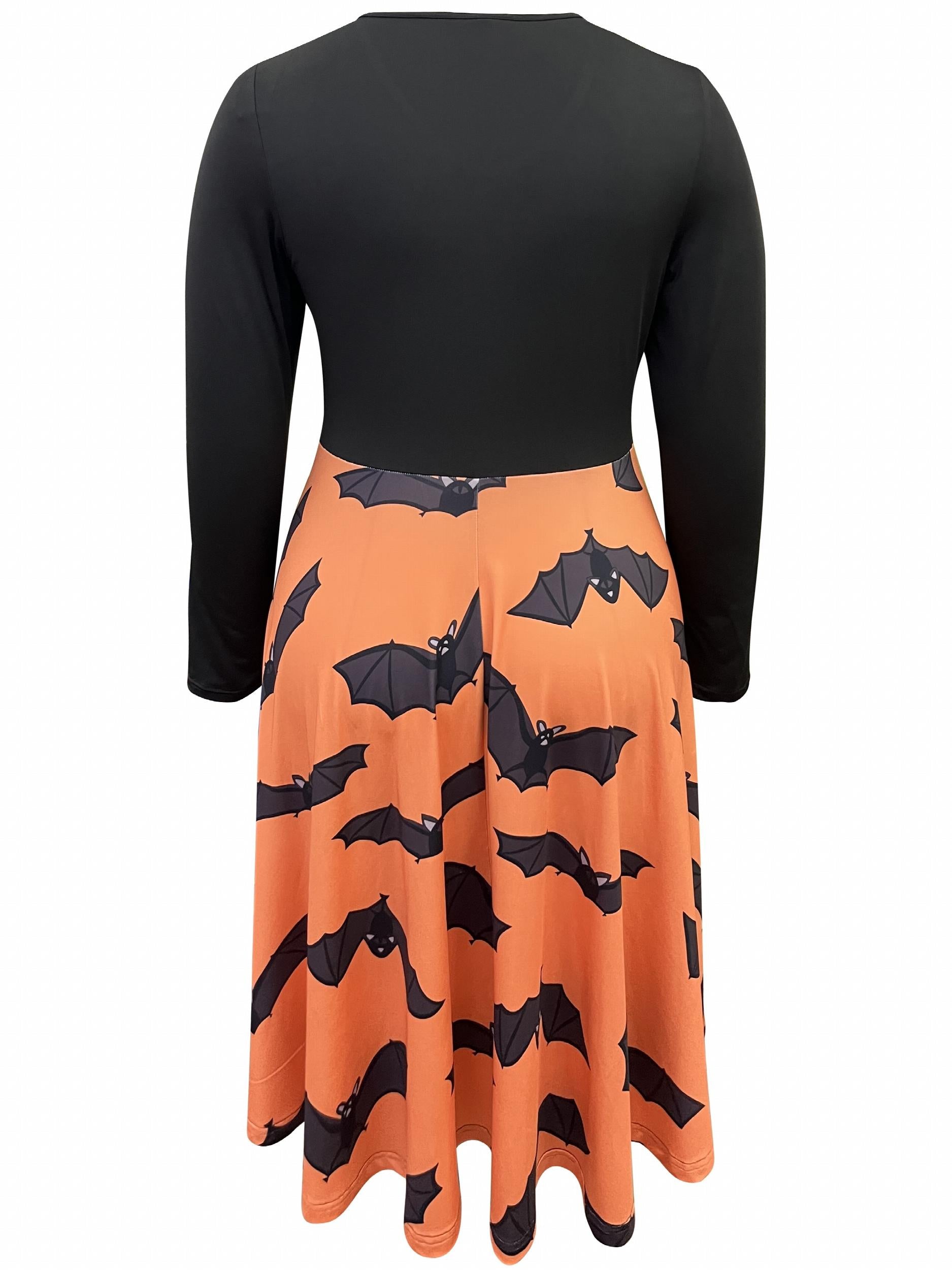  Colorblock Bat Print Maxi Dress