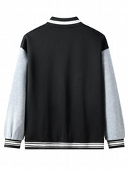 Rose Pattern Embroidery Varsity Jacket Men's Casual Block Button Up Jacket