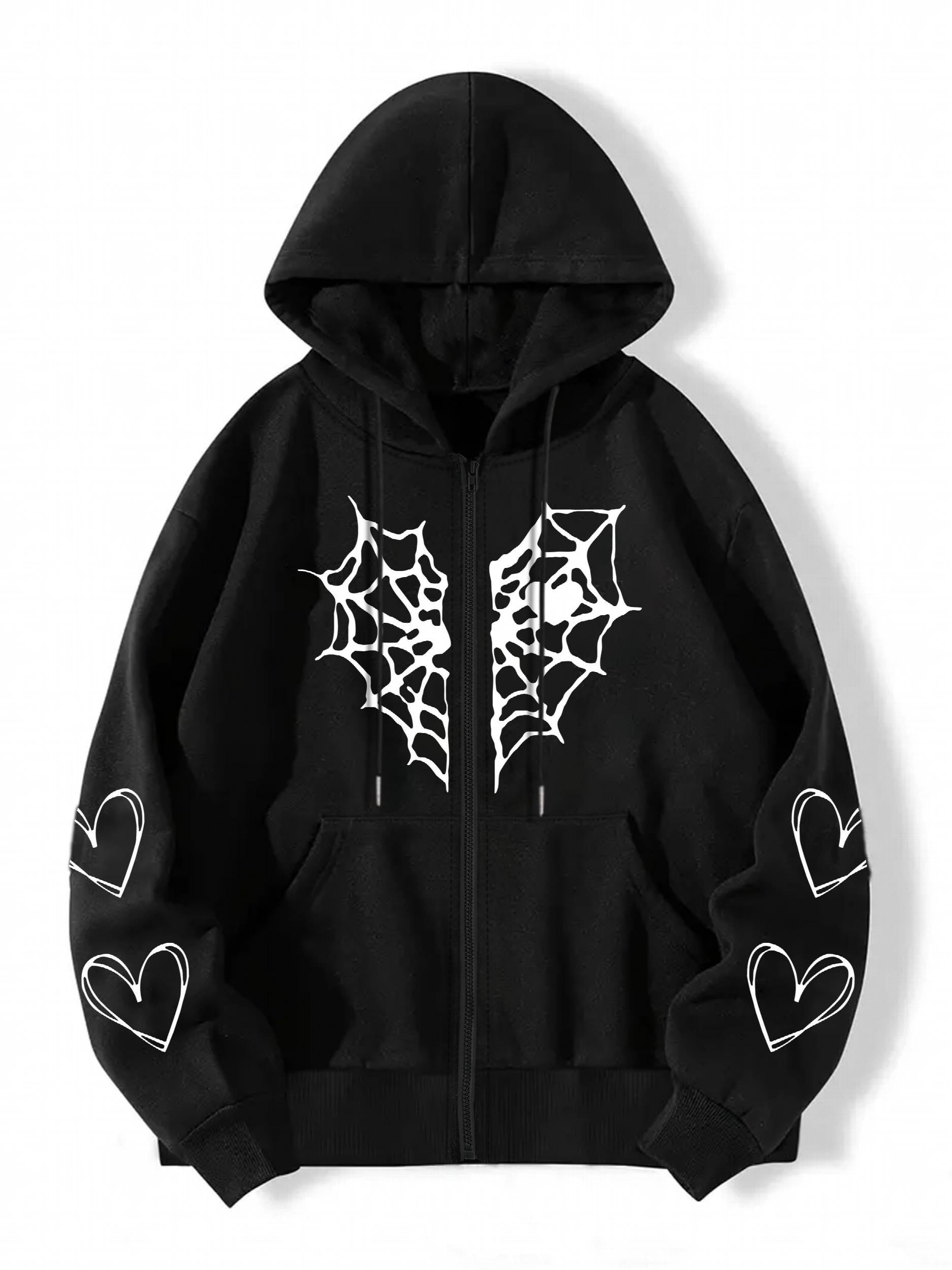 Halloween Heart Graphic Hooded Sports Sweatshirt Zipper Up Long Sleeve Hoodie