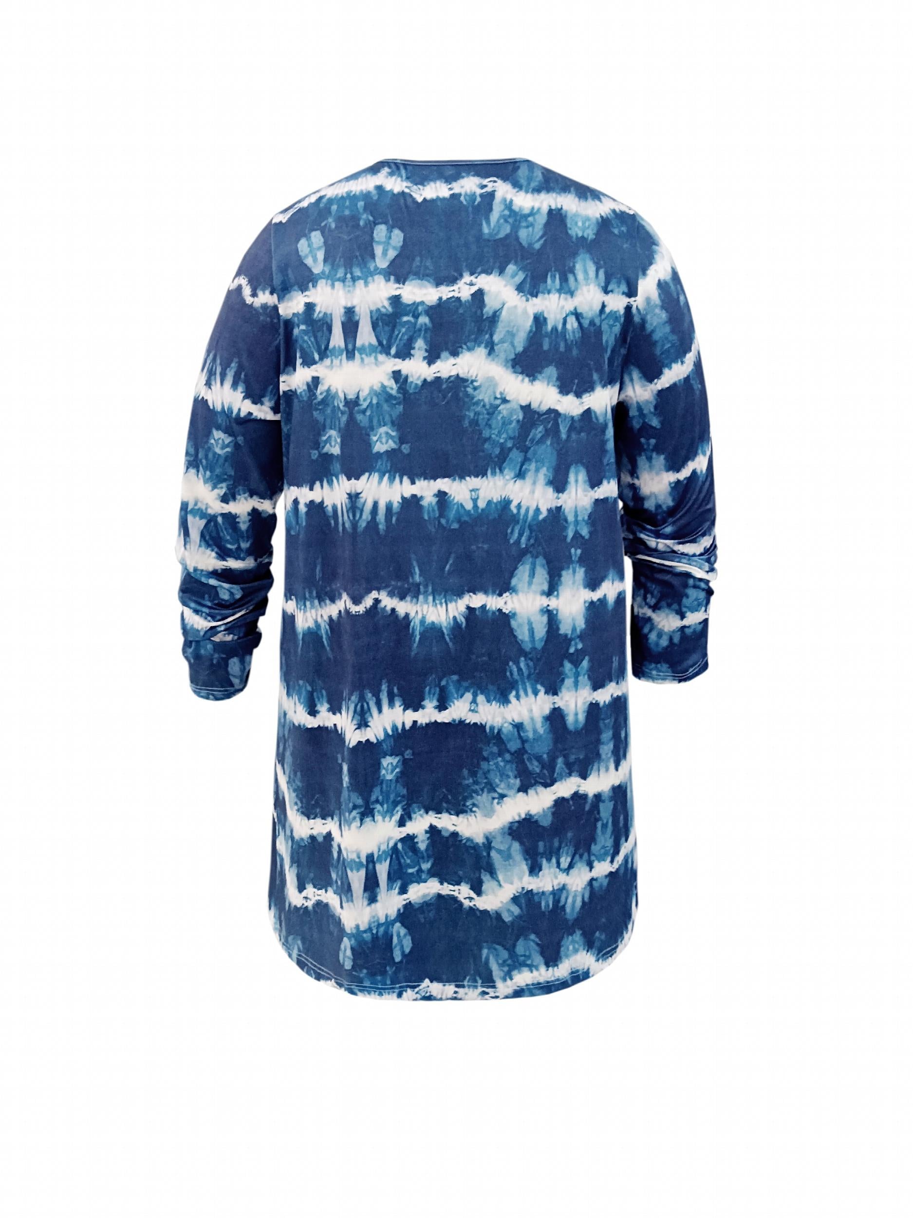 Tie Dye Striped Long Sleeve Open Front Cardigan Plus