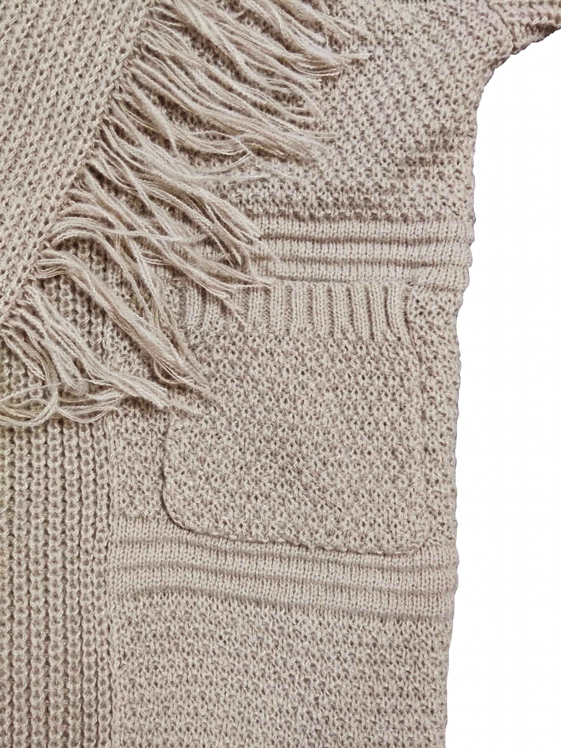  Fringe Trim Long Sleeve Cardigan