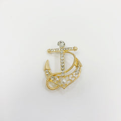 Crystal Golden Silver Anchor Brooch Men's Suit Performance Dress Collar Pin