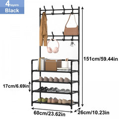 Coat Rack Shoe Storage Shelf Hanging Stand Hats Coats Drying Balcony Clothes