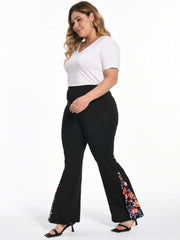  Colorblock Floral Print High Rise Flared Leg Pants